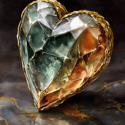 Gilded Facet Heartstone Canvas Wall Art