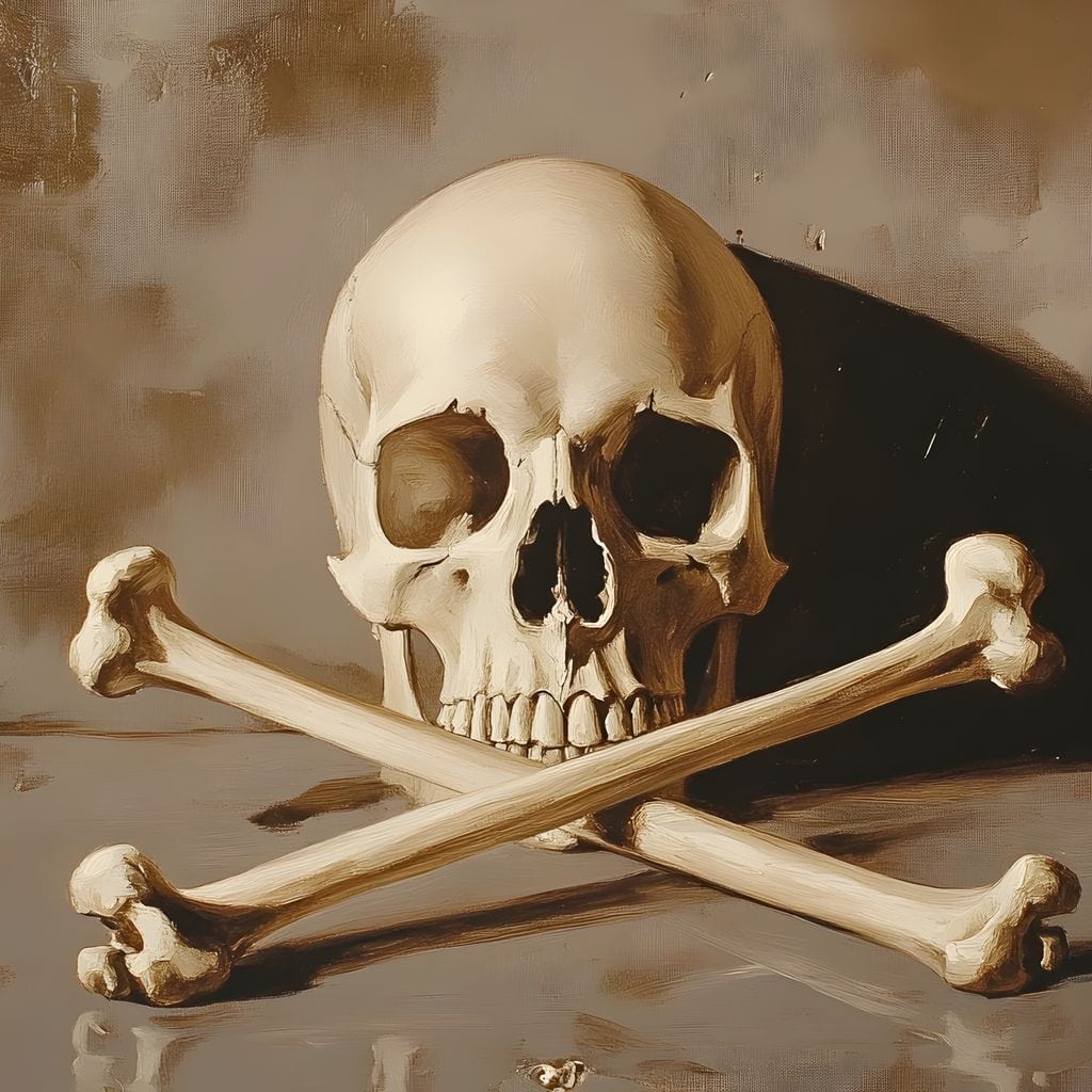 Sepia Skull And Crossbones Still Canvas Wall Art