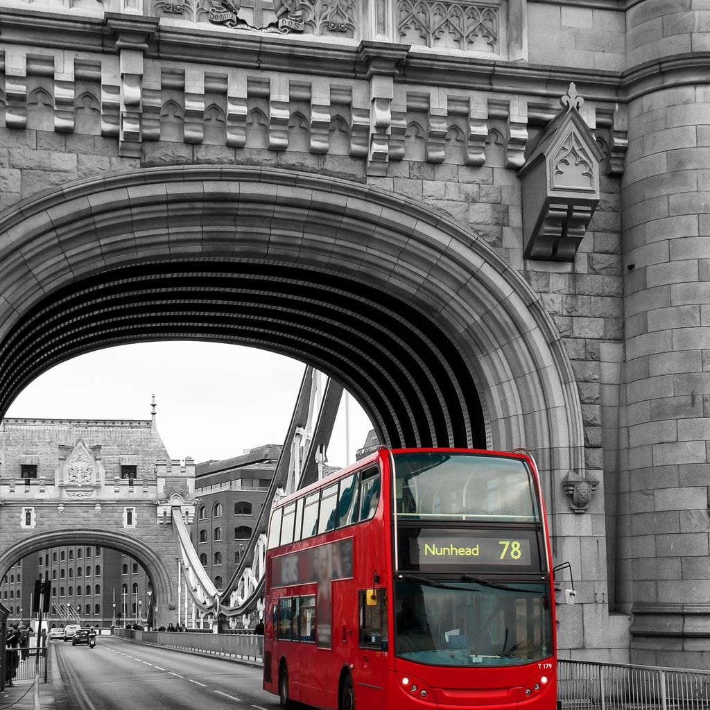 Red Bus Passing on the Tower Bridge Canvas Wall Art