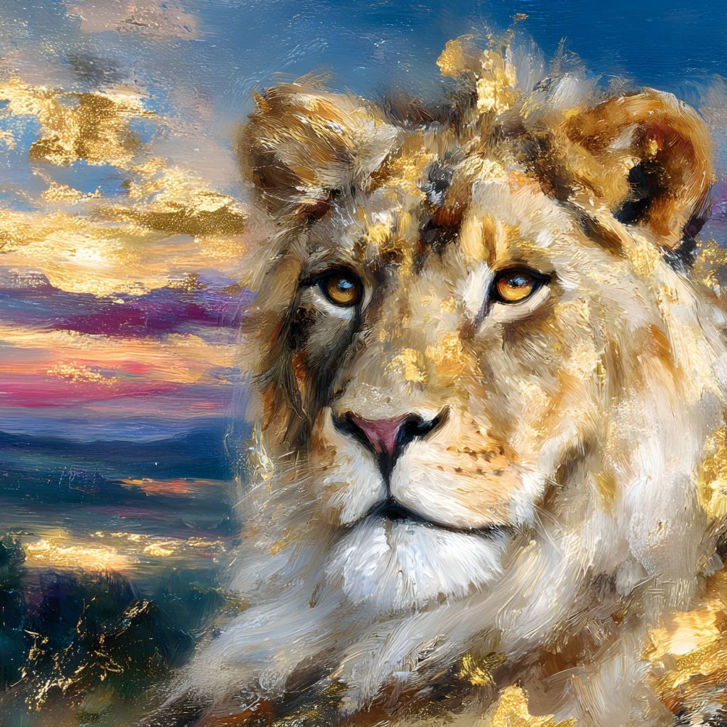 Golden Lioness Sunset Majesty Canvas Wall Art
