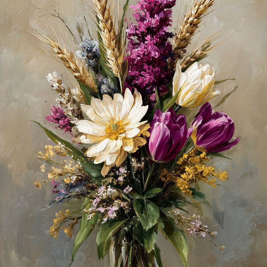 Spring Bouquet on Beige Background Canvas Wall Art