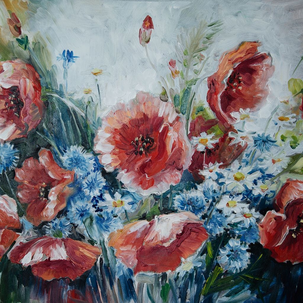 Poppies & Blue Flowers Canvas Wall Art