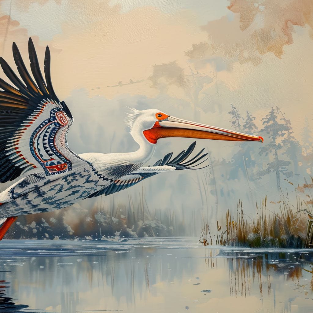 Ethereal Pelican's Graceful Glide Canvas Wall Art