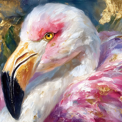 Golden Pink Flamingo Portrait Canvas Wall Art