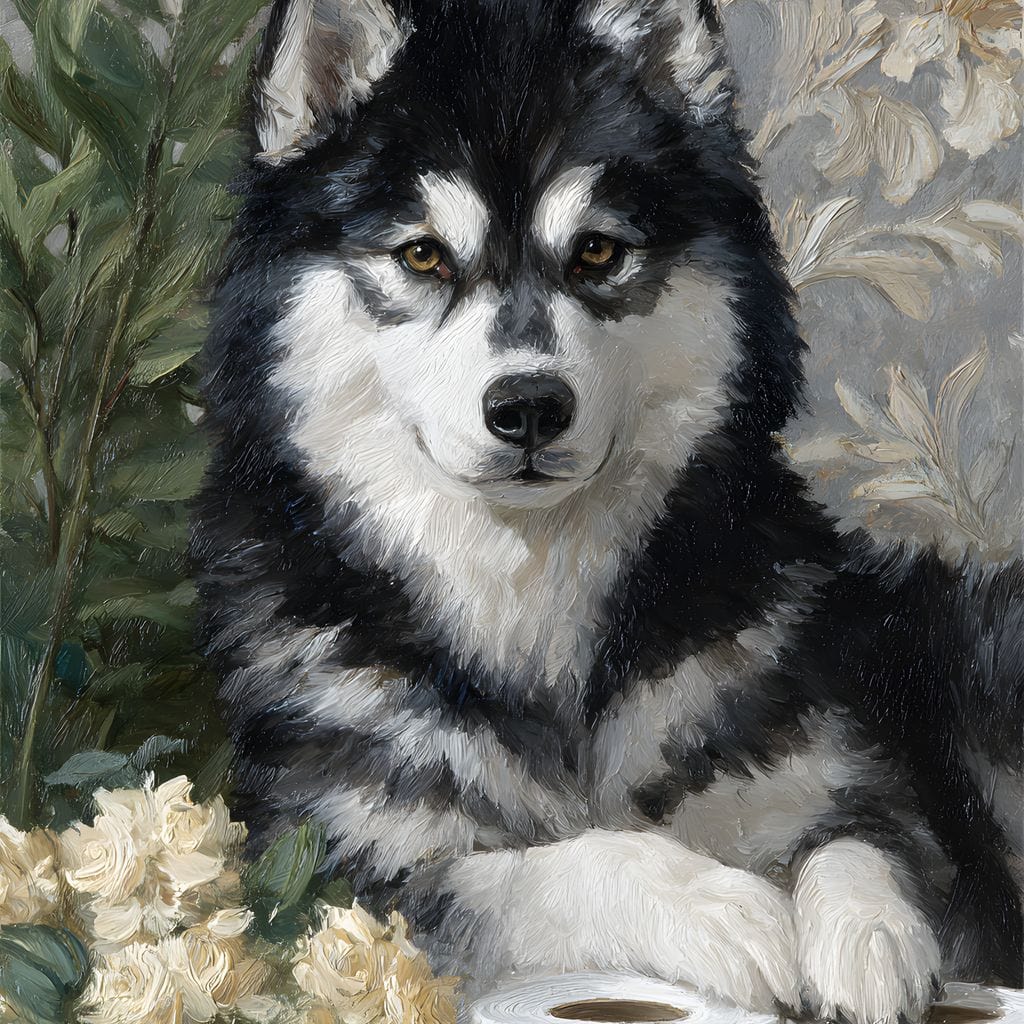 Malamute Bathroom Guardian Canvas Wall Art