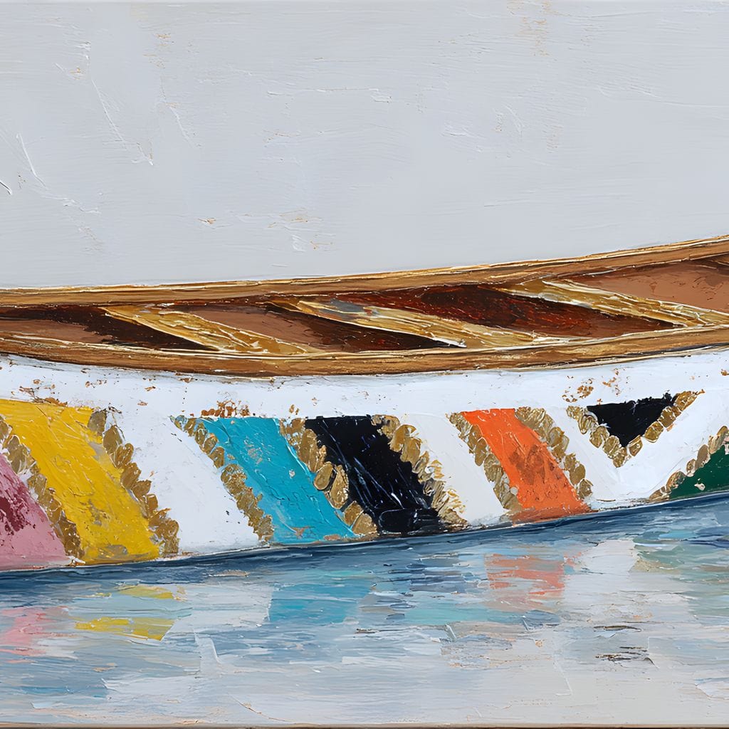 Colorful Canoe Reflections Calm Canvas Wall Art