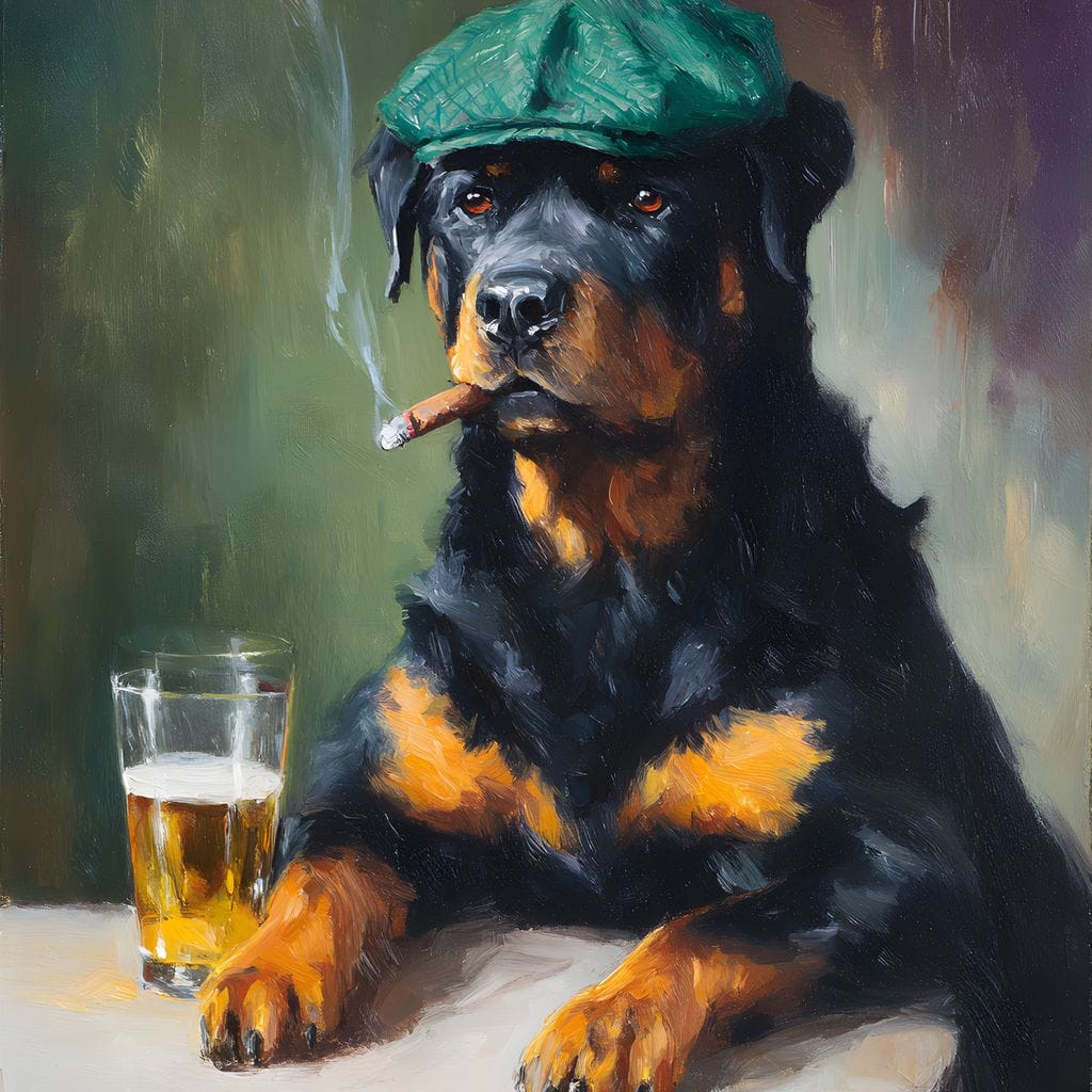 Rottweiler Irish Pub Night Canvas Wall Art