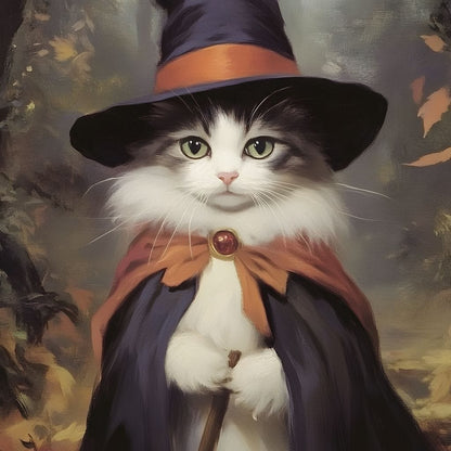 Enchanted Autumn Wizard Cat Canvas Wall Art