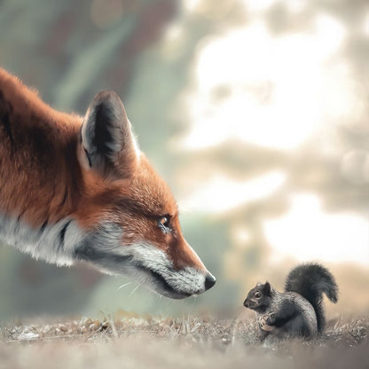 Fox Meets Squirrel Canvas Wall Art