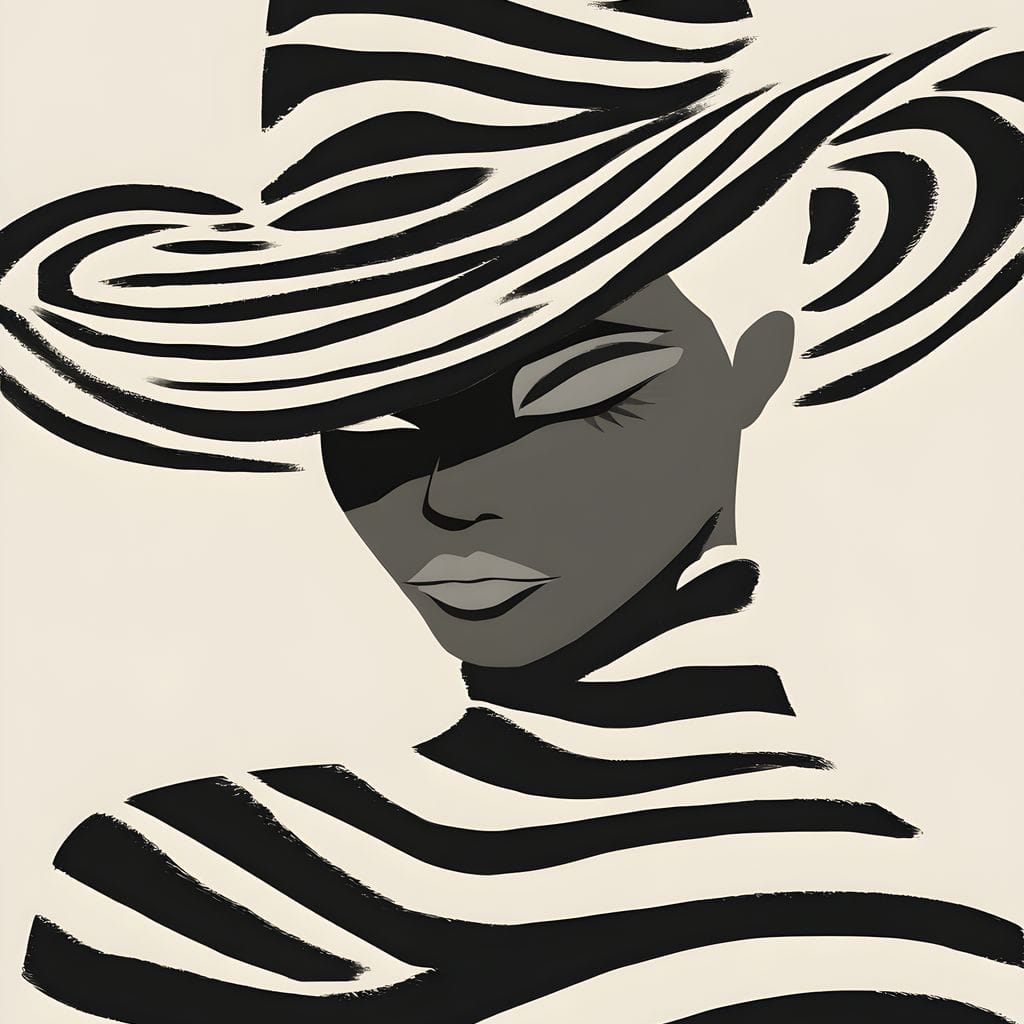 Monochrome Zebra Hat Lady Canvas Wall Art