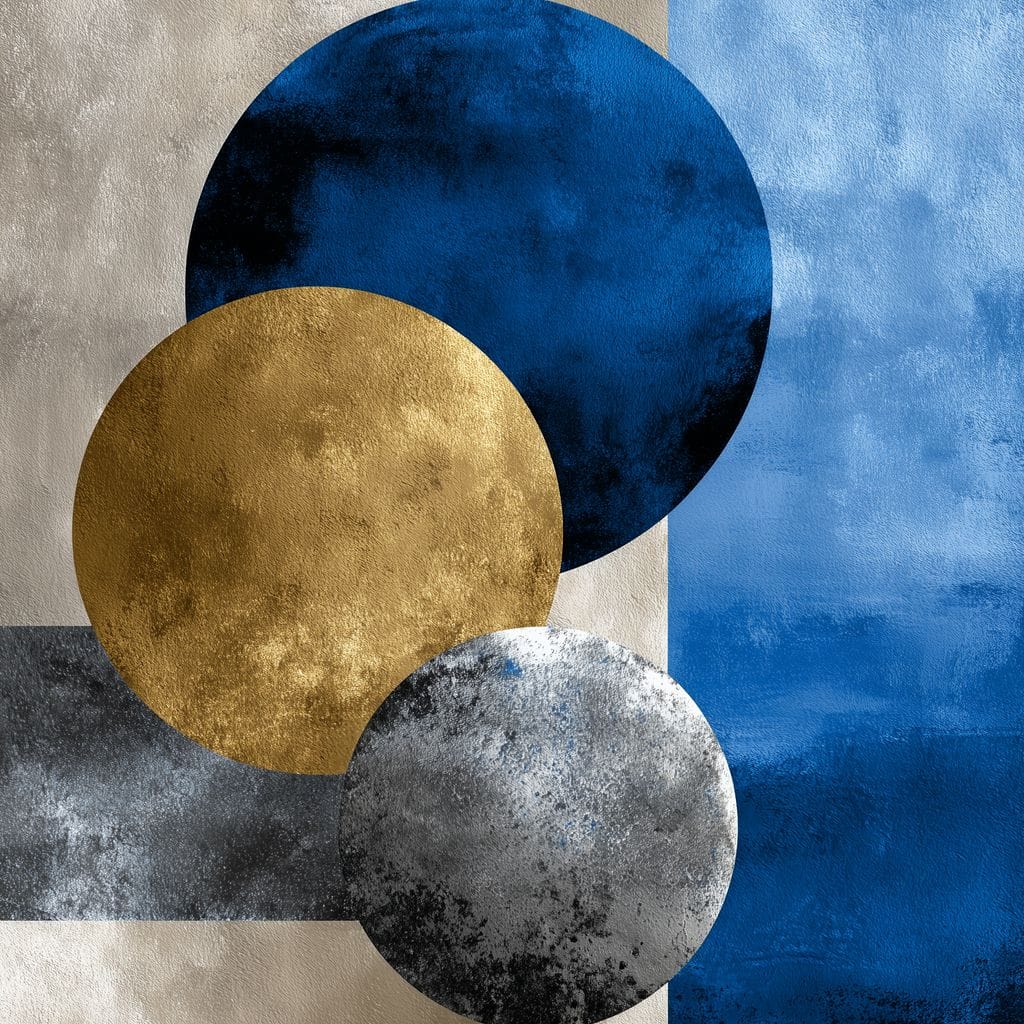 Modern Geometric Blue Gold Orbit Canvas Wall Art