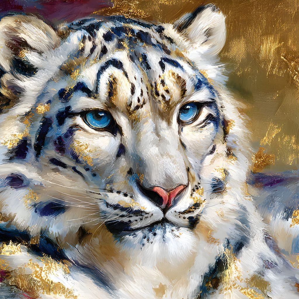 Golden Snow Leopard Portrait Canvas Wall Art