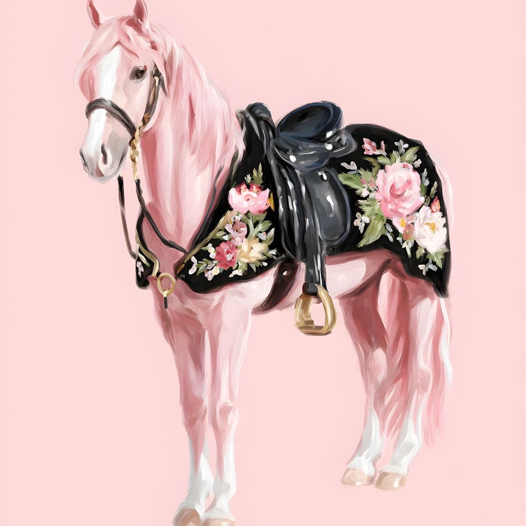 Blush Pony Floral Saddle Canvas Wall Art