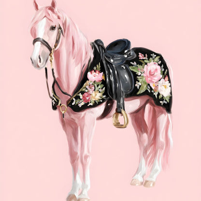 Blush Pony Floral Saddle Canvas Wall Art
