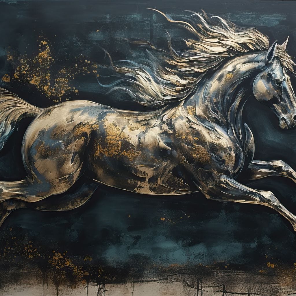 Gilded Running Horse Canvas Wall Art
