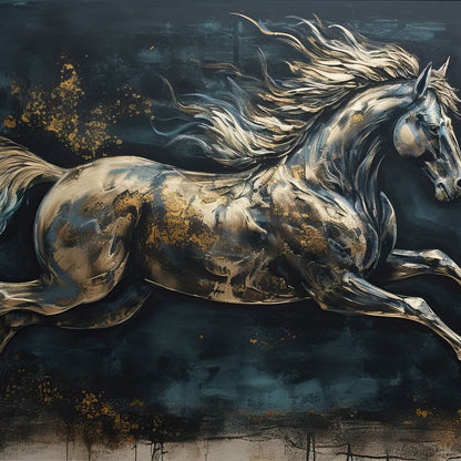 Gilded Running Horse Canvas Wall Art