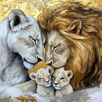 Lion Family Embrace Canvas Wall Art