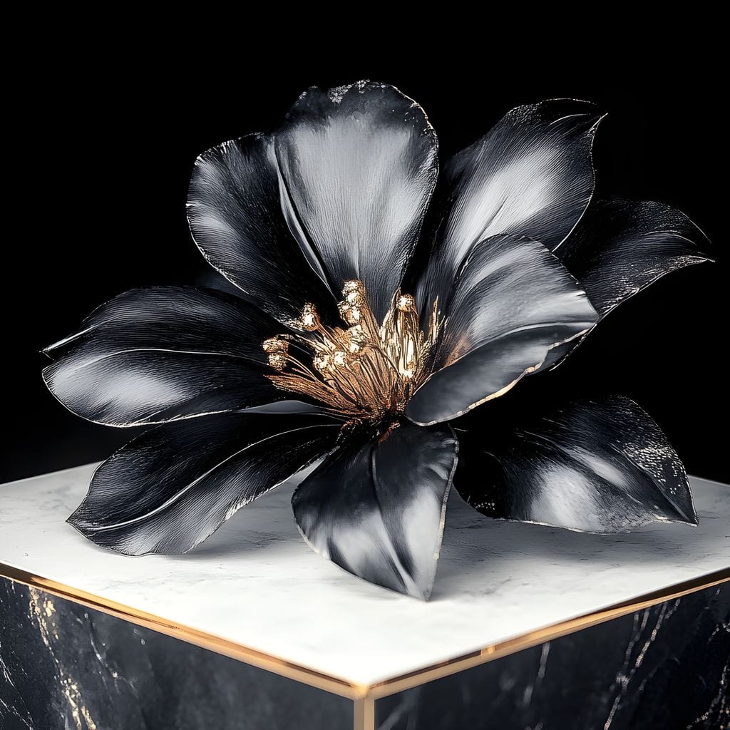 Noir Petal Elegance Burst Canvas Wall Art