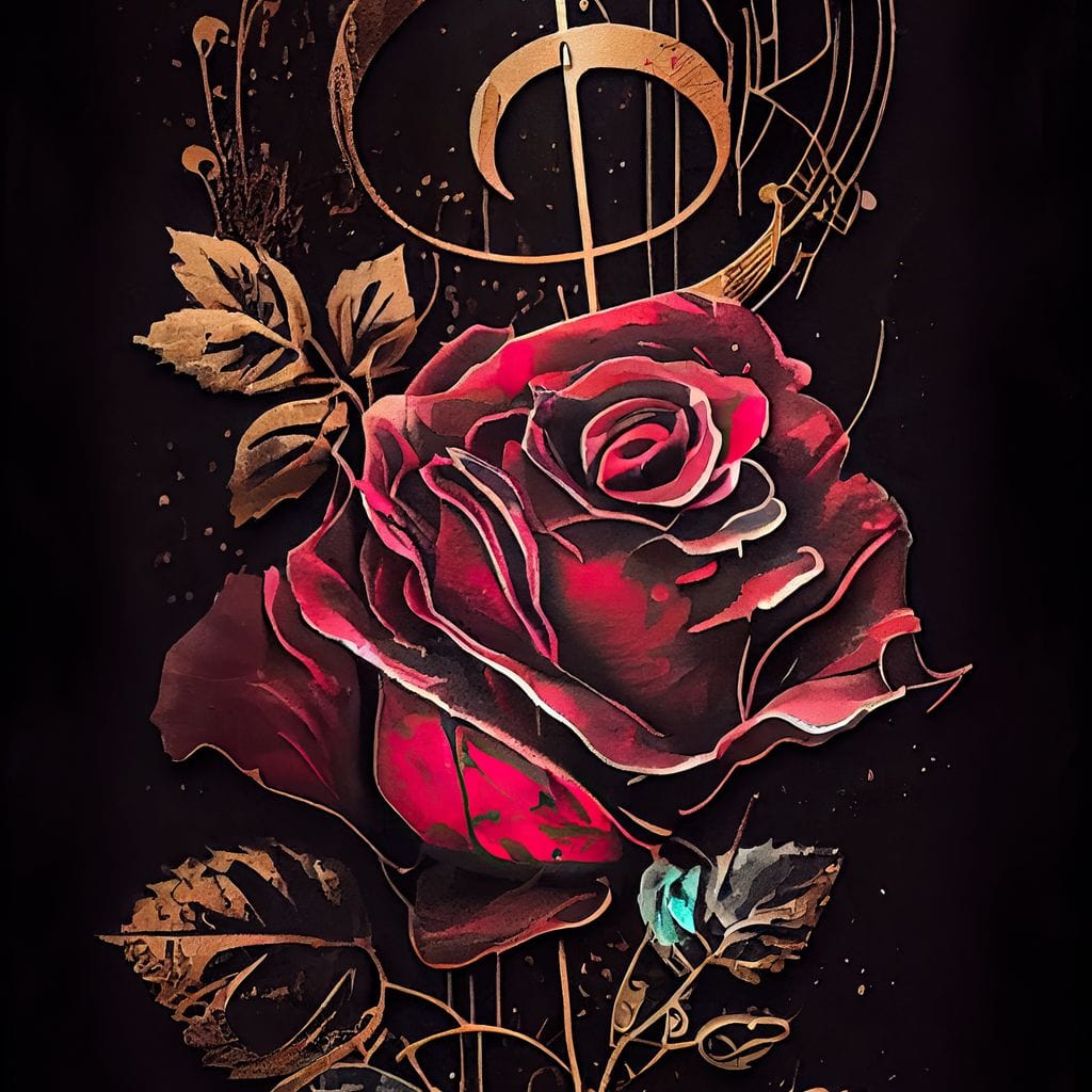 Red Rose & Musical Notes Canvas Wall Art