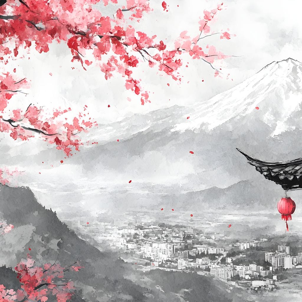 Cherry Blossom Landscape Canvas Wall Art