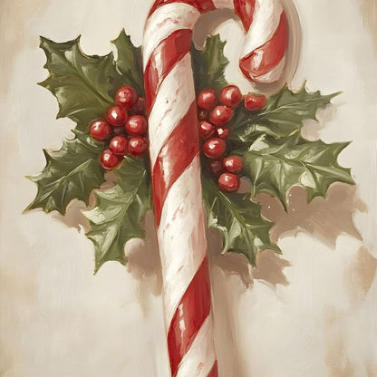 Christmas Candy Cane Holly Joy Canvas Wall Art