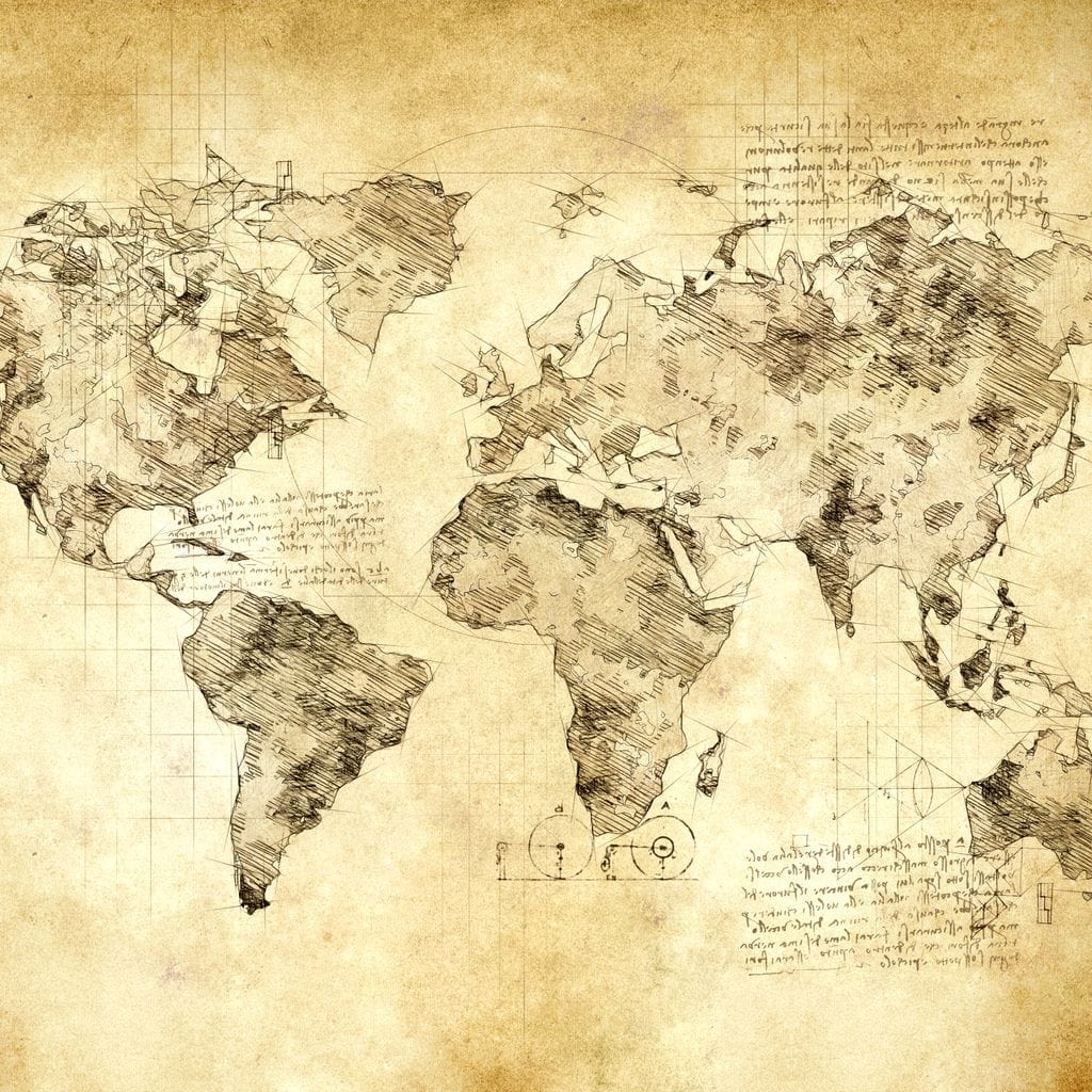 World Map Da Vinci - Mateo Canvas Wall Art