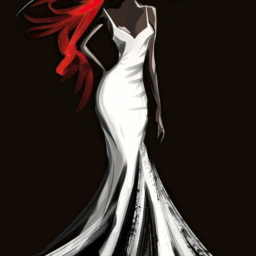The White Dress - Sable Elegance with Flare Canvas Wall Art