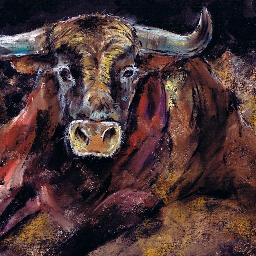 Brown Bull Charge Canvas Wall Art