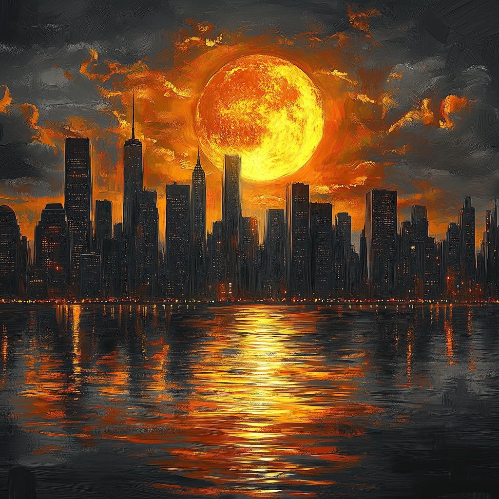 Golden Cityscape Nocturne Canvas Wall Art