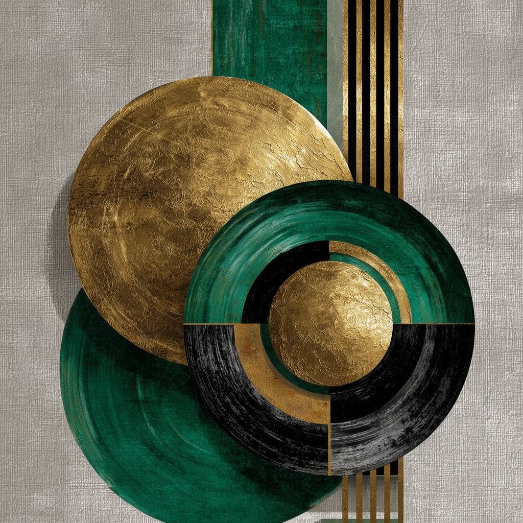 Emerald Gold Geometric Circles Canvas Wall Art