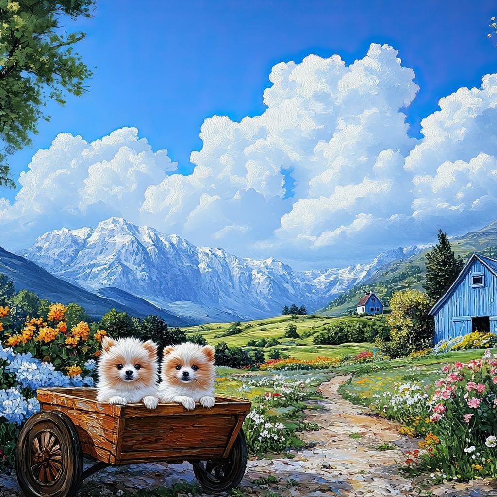 Pomeranian Wagon Canvas Wall Art