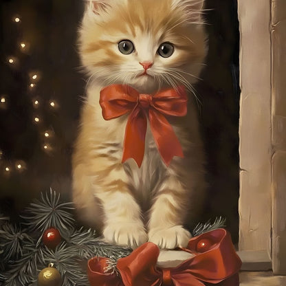 Yuletide Kitten by the Window Canvas Wall Art