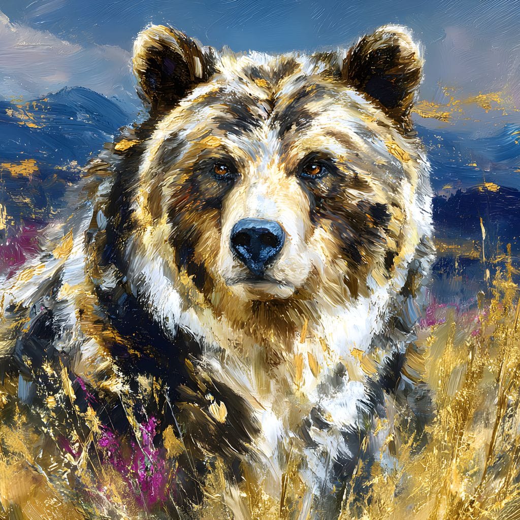 Golden Grizzly Mountain Calm Canvas Wall Art