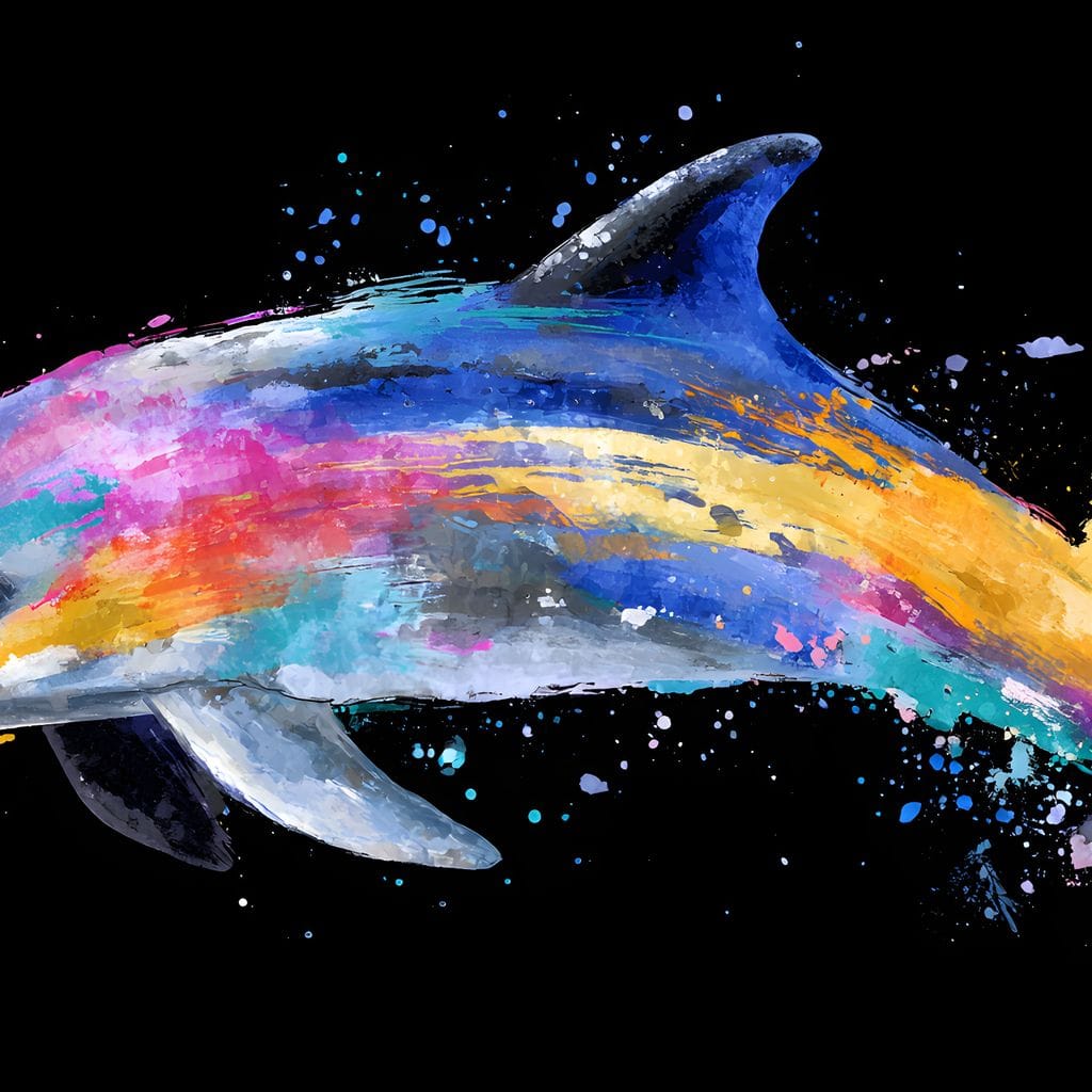 Rainbow Dolphin Splash Flight Canvas Wall Art