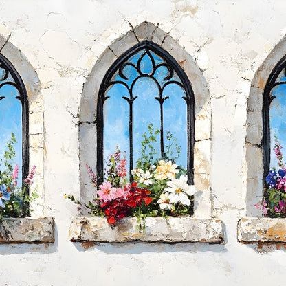 Floral Elegance Through Arches Canvas Wall Art