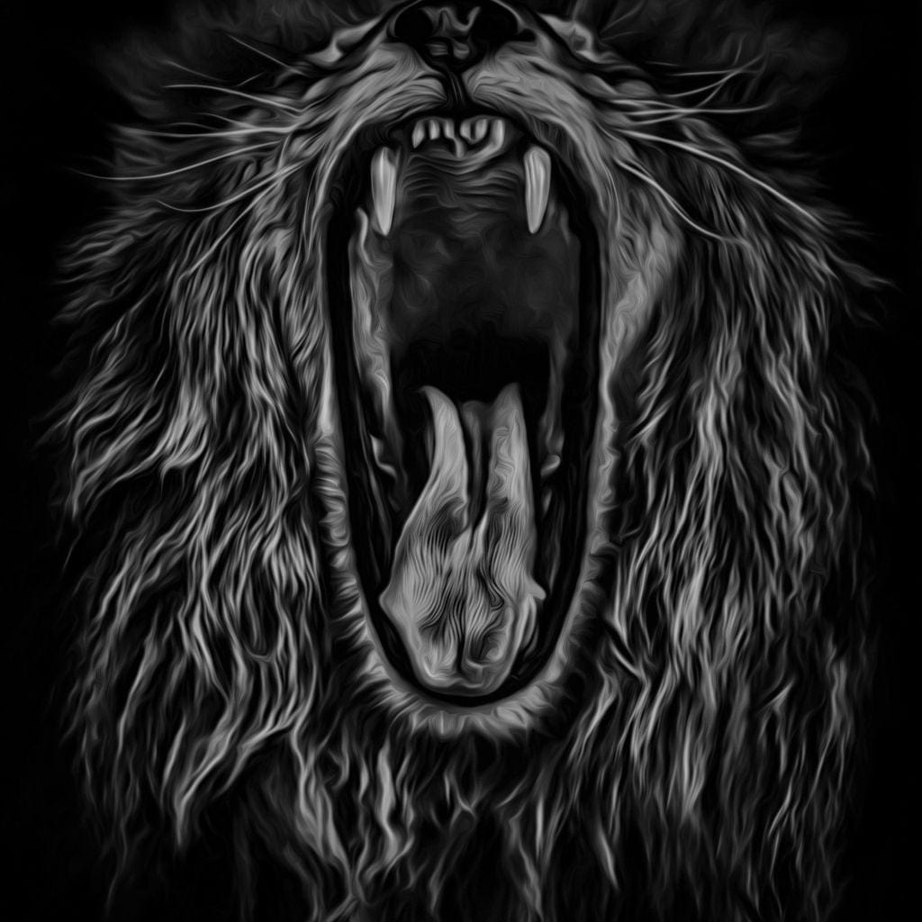 Black and White Roaring Lion Canvas Wall Art