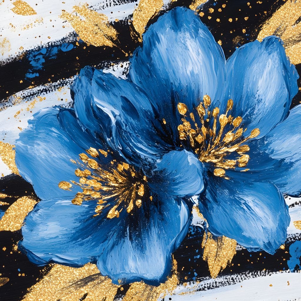 Blue Petals Midnight Bloom Canvas Wall Art
