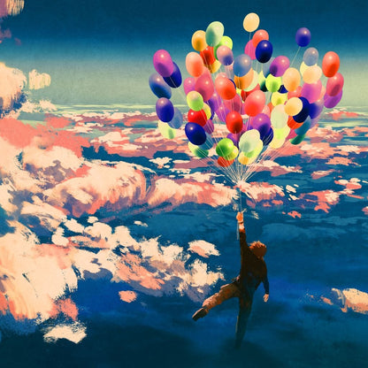 Flying with Colorful Balloons Canvas Wall Art