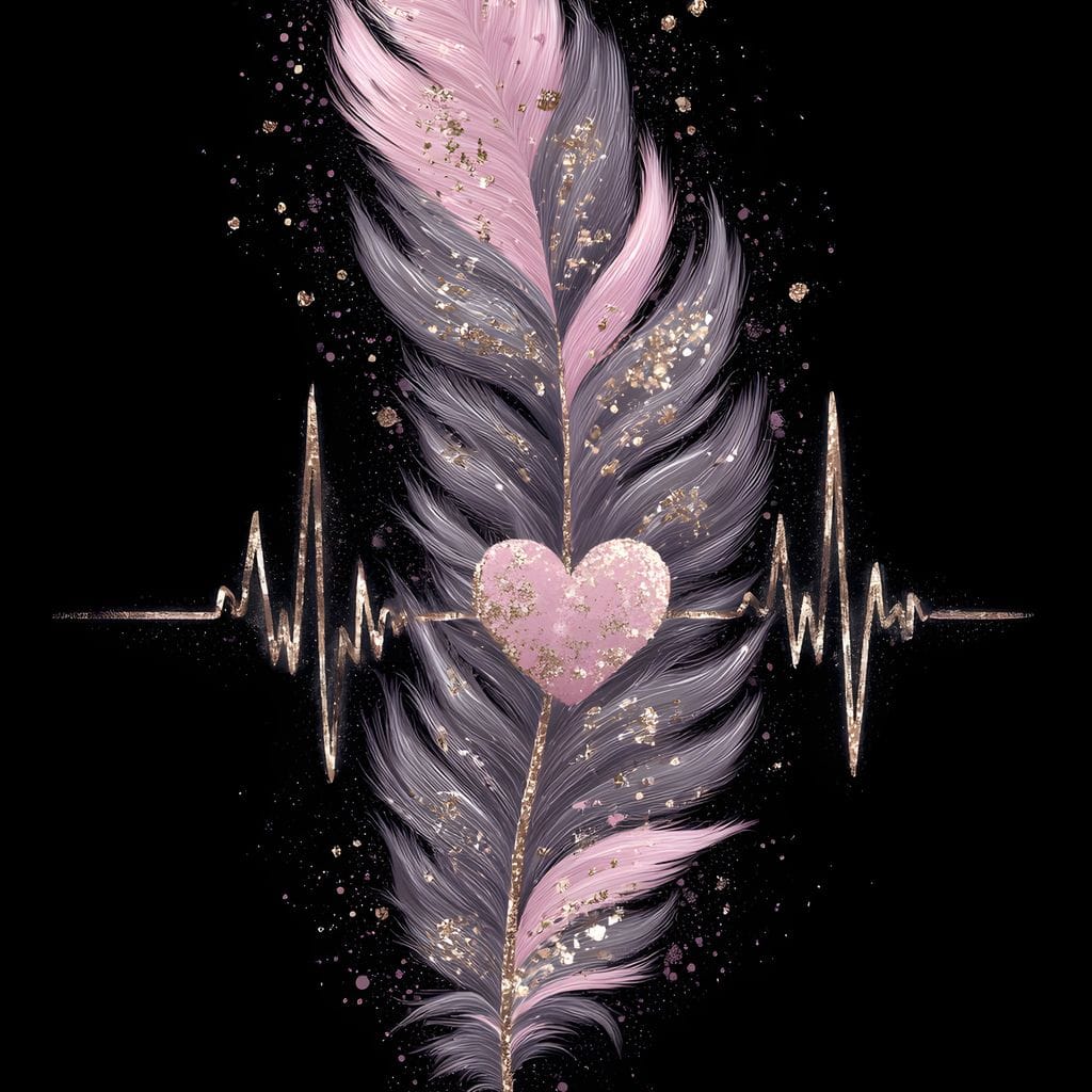 Feather Heartbeat Gold Pink Canvas Wall Art