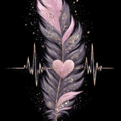 Feather Heartbeat Gold Pink Canvas Wall Art