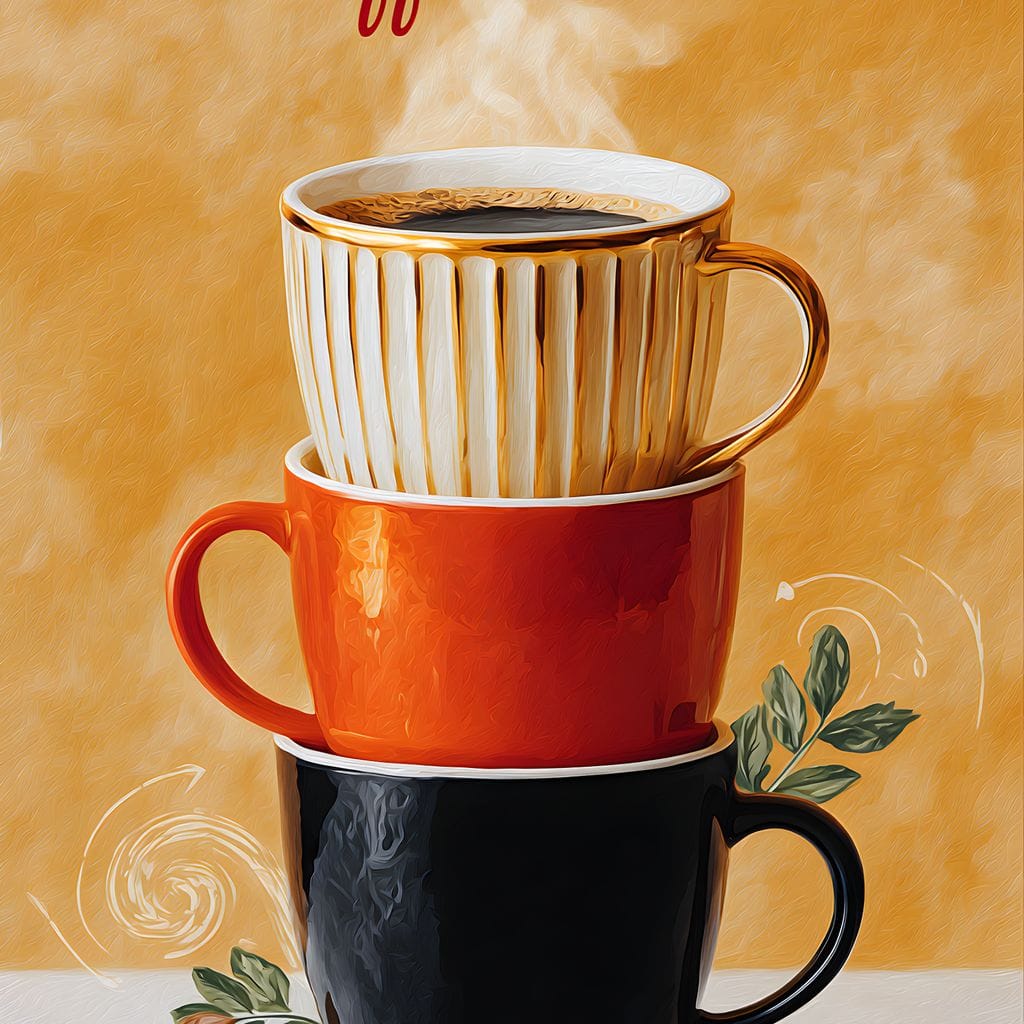 Coffee Time Stacked Mugs Canvas Wall Art