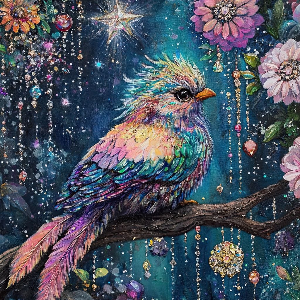 Enchanted Birdsong Night Tapestry Canvas Wall Art