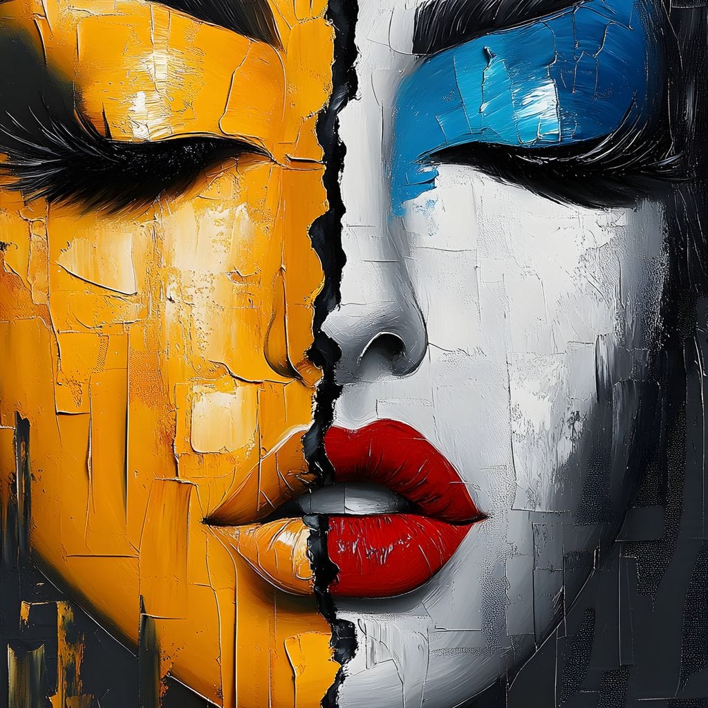 Dual Tones Modern Portrait Face Canvas Wall Art
