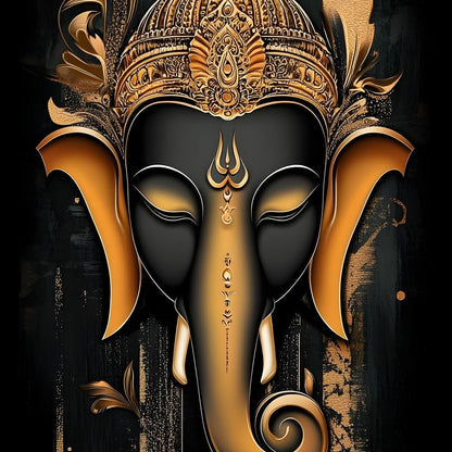 Golden Divine Ganesha Aura Canvas Wall Art
