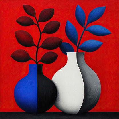 Vases in Crimson Rhythm Canvas Wall Art