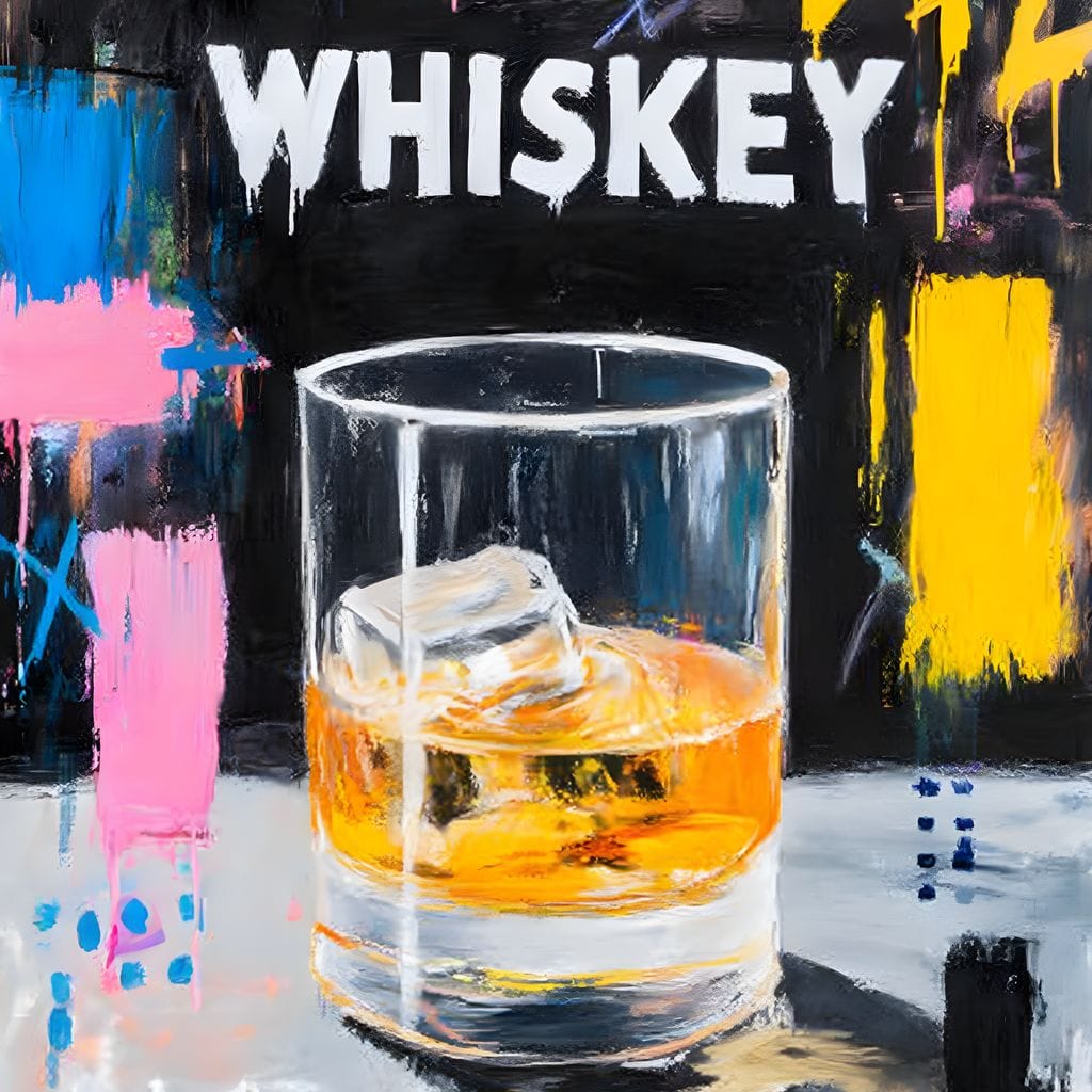 Neon Whiskey On The Rocks Canvas Wall Art