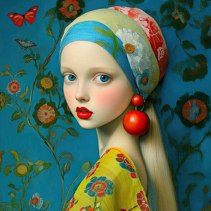 The Girl with the Scarlet Earring Canvas Wall Art