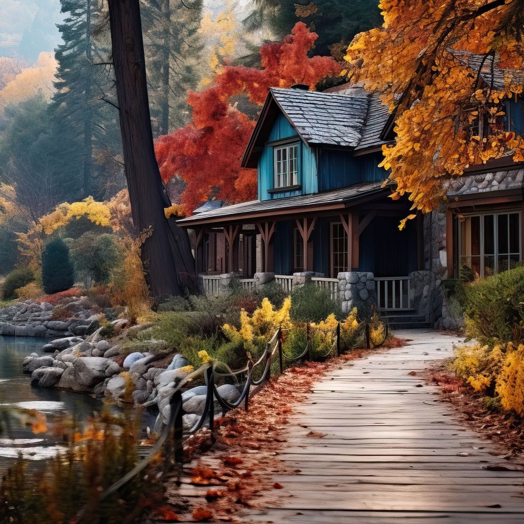 Blue House in the Woods Canvas Wall Art