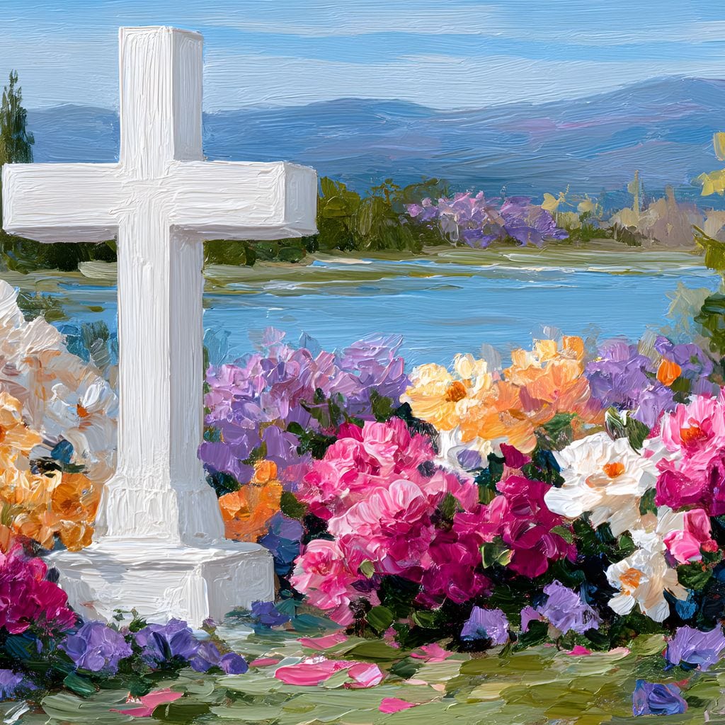 Garden Reverie by the Lake Canvas Wall Art