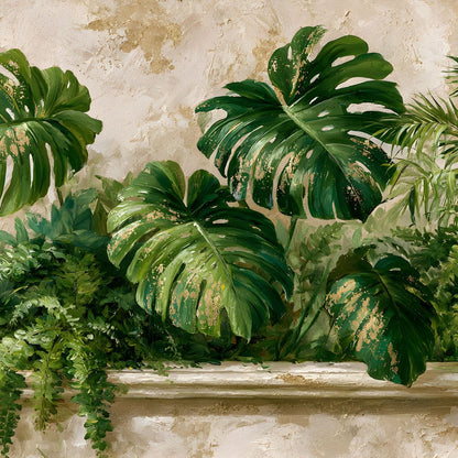 Sun Dappled Foliage On A Plaster Ledge Canvas Wall Art